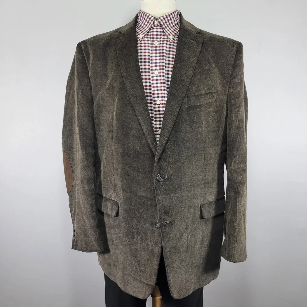Chaps Men's Sport Coat Blazer Two‎ Button Brown Corduroy Cotton Size 48L